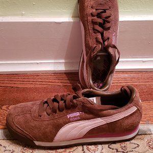 BRAND NEW Puma brown suede and pink sneakers 7.5